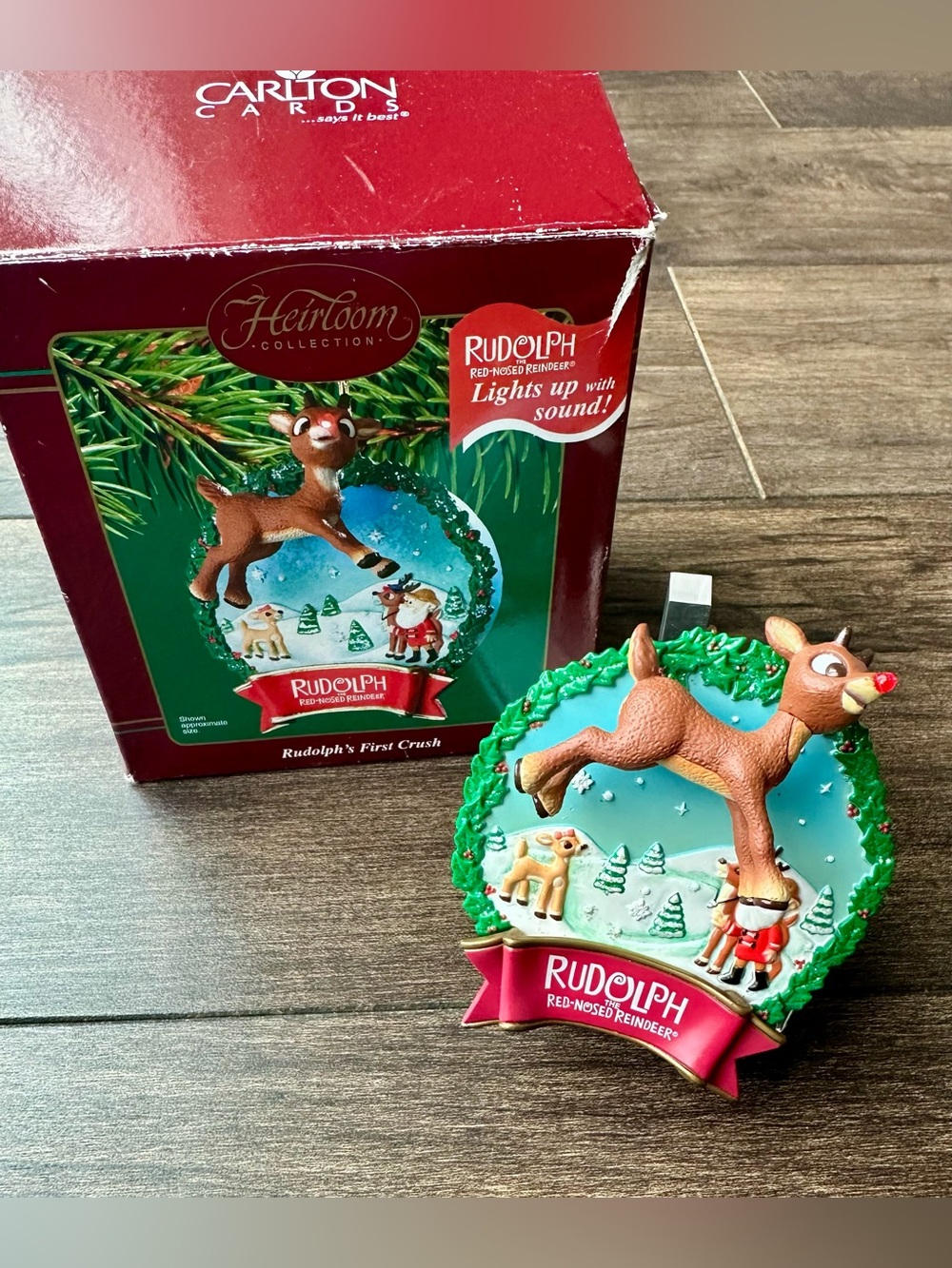Carlton Cards Heirloom - Rudolph's First Crush Ornament - Lights & Sound WORKING